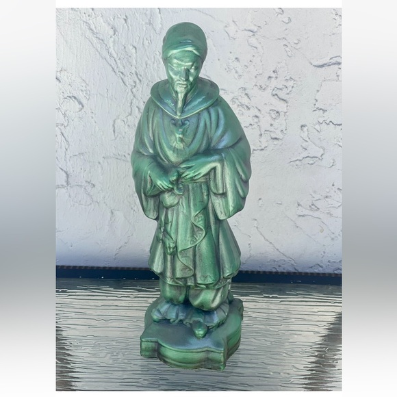 Vintage Celadon Glaze Ceramic Chinese Emperor Statue‎ Buddha Jade